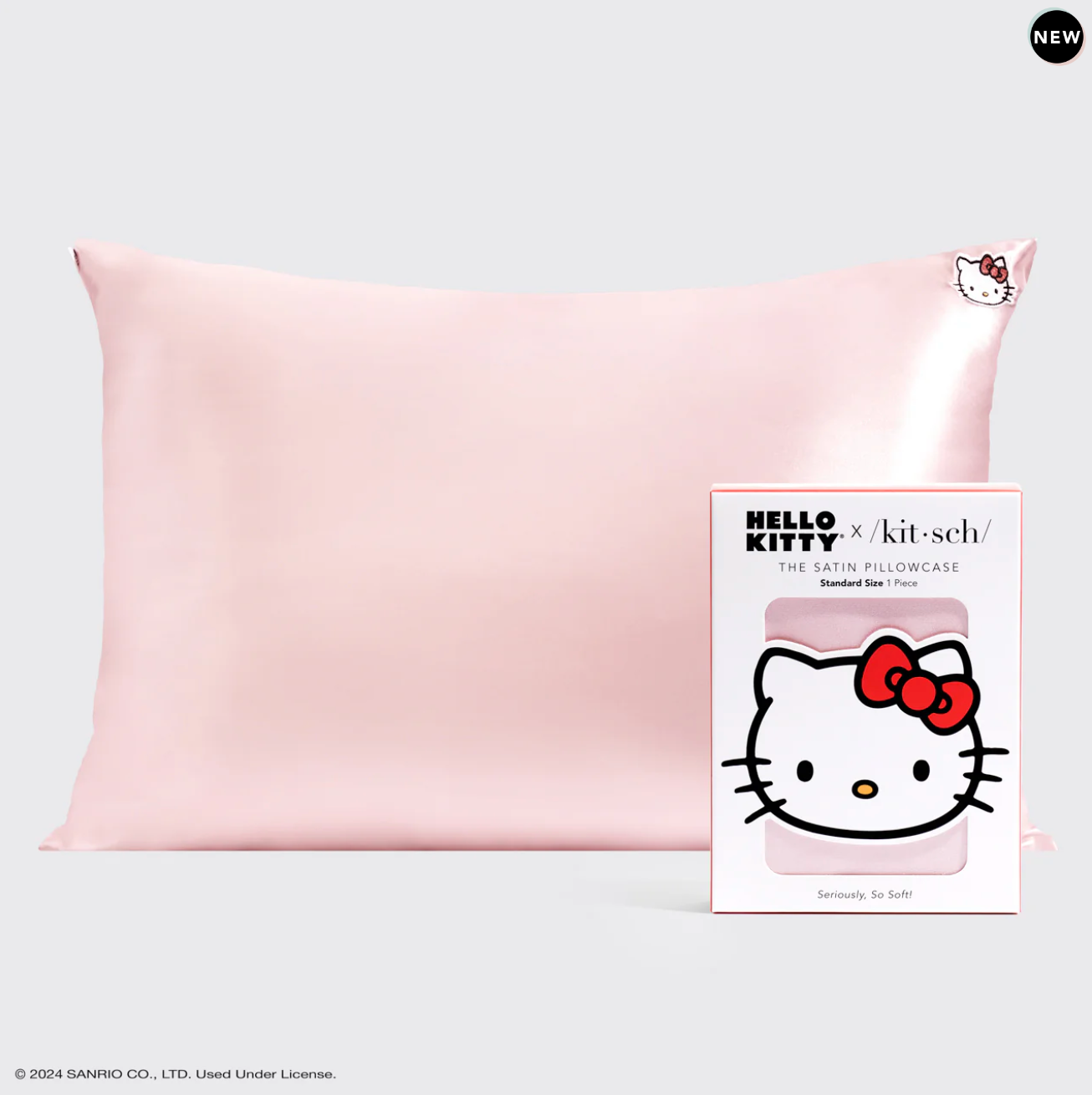 Hello Kitty x Kitsch Satin Pillowcase - Solid Pink Hello Kitty Face