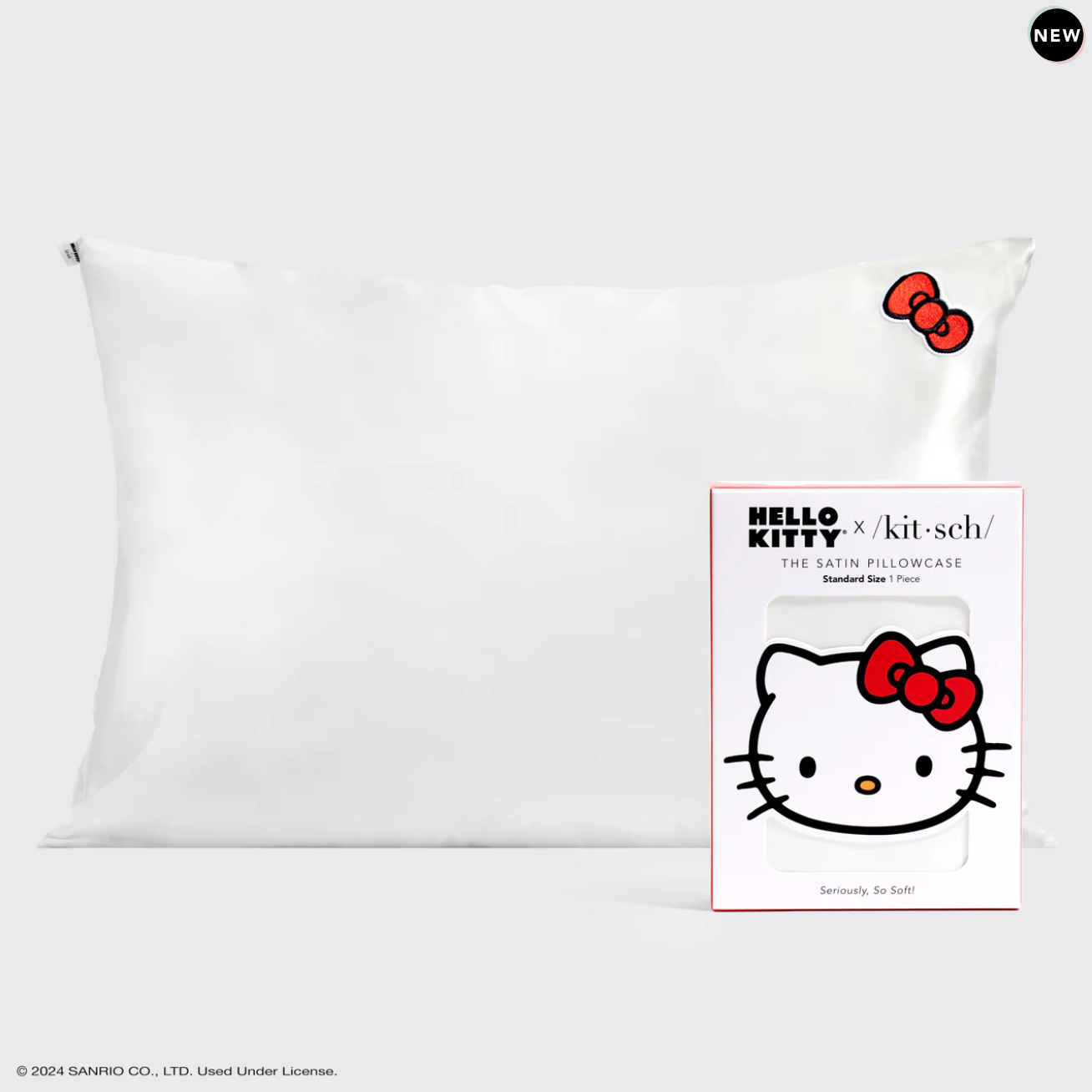 Hello Kitty x Kitsch Satin Pillowcase - Solid Ivory Hello Kitty Bow