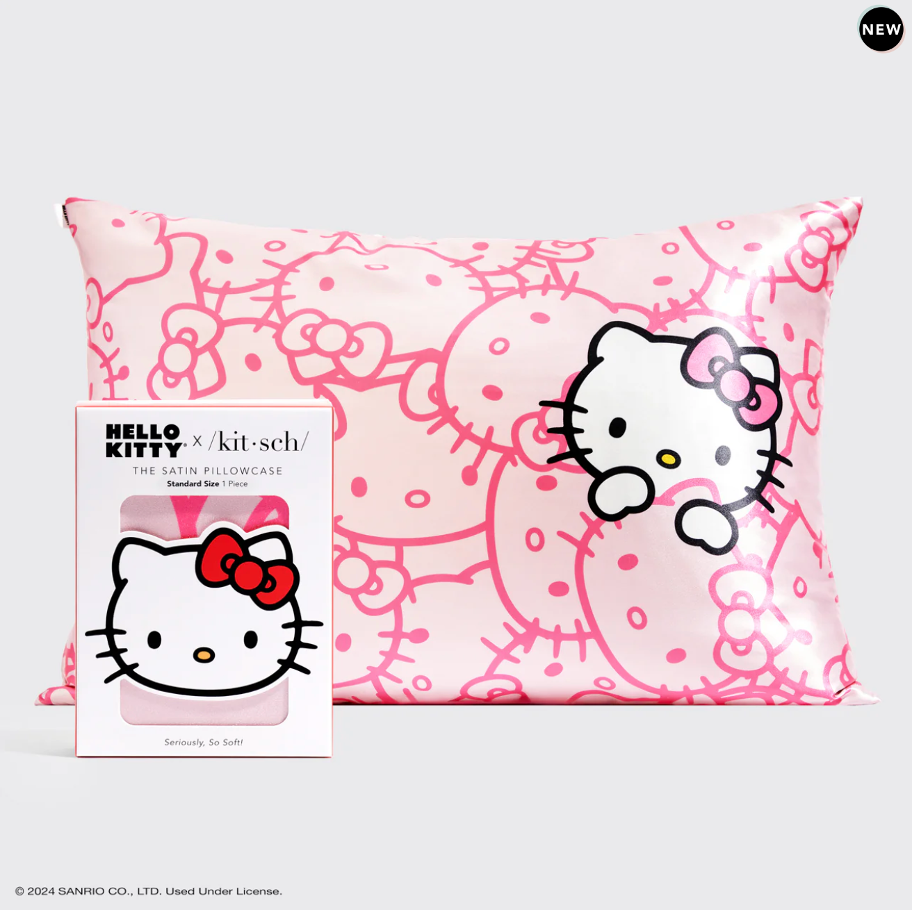 Hello Kitty x Kitsch Satin Pillowcase - Pink Hello Kitty Faces