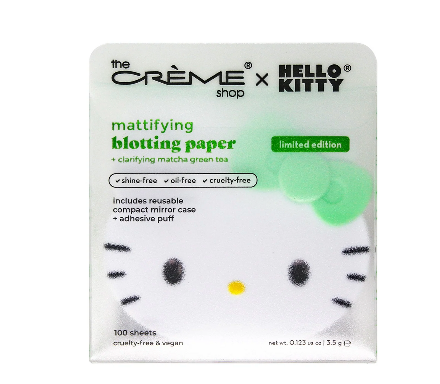 The Crème Shop x Hello Kitty Matcha Blotting Papers + Reusable Compact Mirror (Limited Edition)