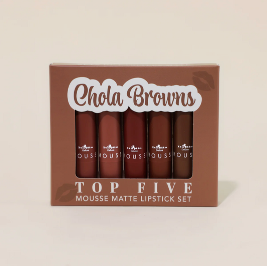 Italia Deluxe Top Five 5-PCS Mousse Matte Lipstick Set - Chola Browns